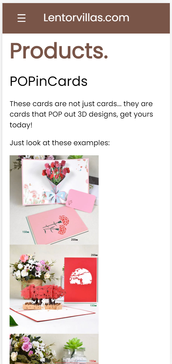 Lentorvillas PopinCards